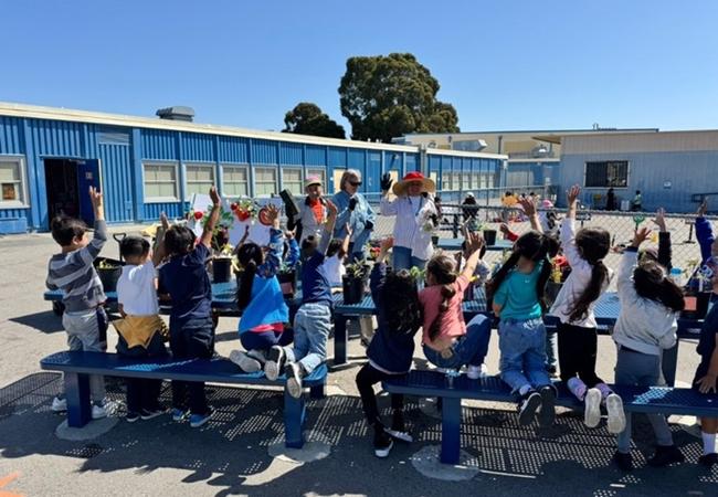 Lorraine Rose–Lerman, Robyn Barker, May Coleman participate in the Montalvin Elementary Kindergarten spring planting class_ Photo Credit Anna Mercedes