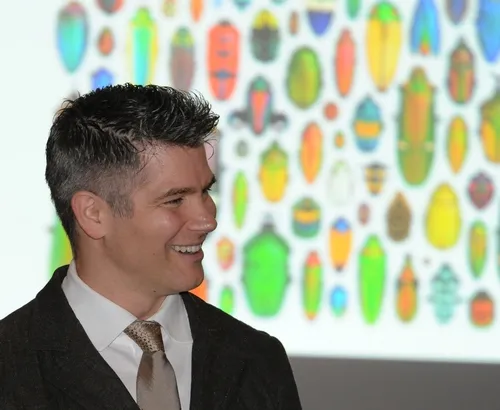 ARTIST Christopher Marley presented a talk on "Aesthetic Entomology" at the 58th annual meeting of the Entomological Society of America. (Photo by Kathy Keatley Garvey)