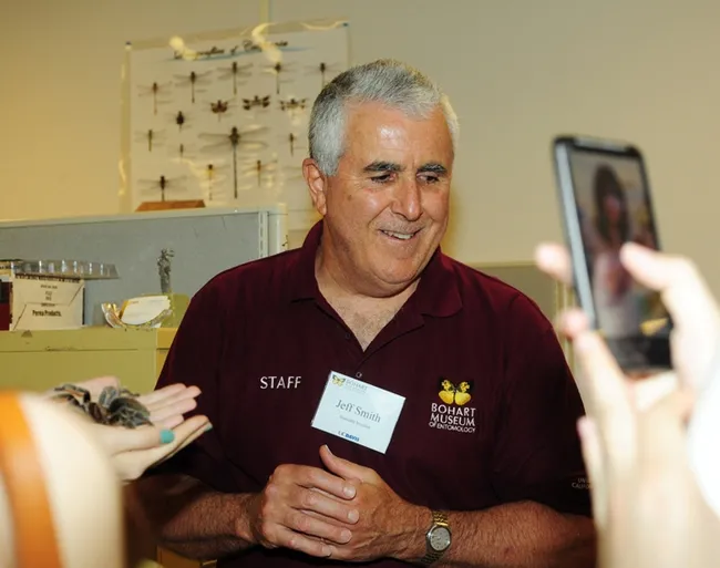 Entomologist Jeff Smith of the Bohart Museum of Entomology will show fairgoers his rose-haired tarantula. (Photo by Kathy Keatley Garvey
