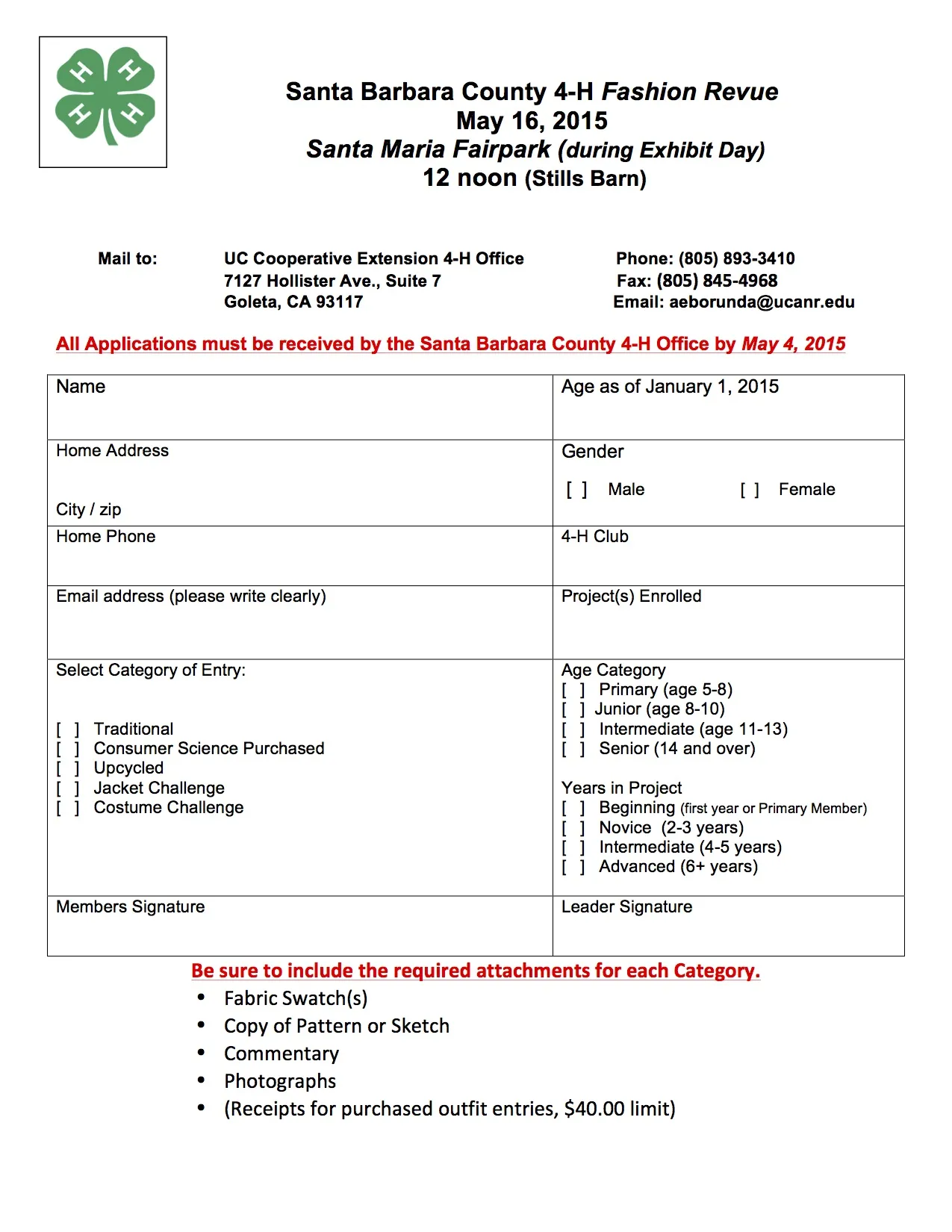 fashion revue entry form