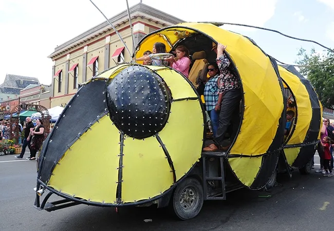 Apis Inlusio, a sculpture art car designed to look like a bee, drew thousands of onlookers. Part of the 2013 Burning Man Festival, it is based in San Francisco.(Photo by Kathy Keatley Garvey)