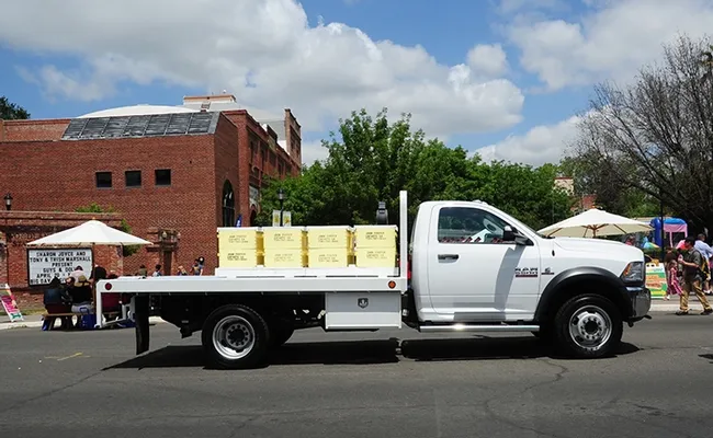 The California Honey Festival even had a bee truck, with hives loaned by area beekeeper John Foster. (Photo by Kathy Keatley Garvey)