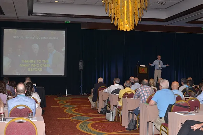 Distinguished professor Bruce Hammock of UC Davis delivering his plenary seminar on "Control of Acute and Neuropathic Pain by Inhibiting the Hydrolysis of Epoxy Fatty Acid Chemical Mediators: Path to the Clinic" at the Eicosanoid Research Foundation conference.(Photo by Caryn Volpe)