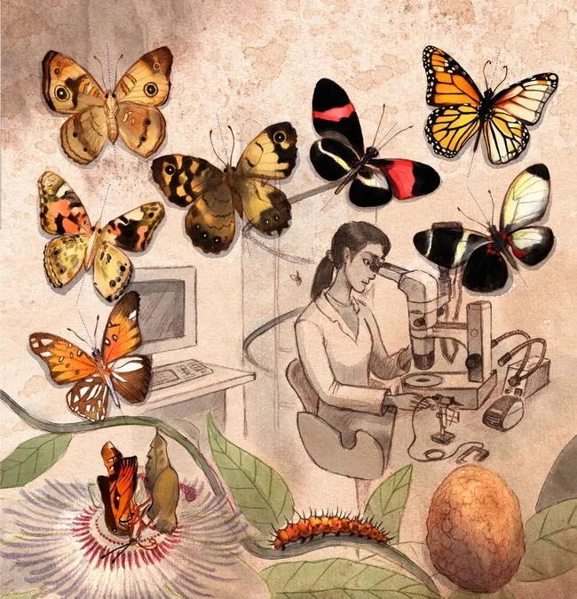 Butterflies showing mutated wings on their right sides. This image was used in one of Arnaud Martin's research publications. (Credit: Nathalie Vessillier)