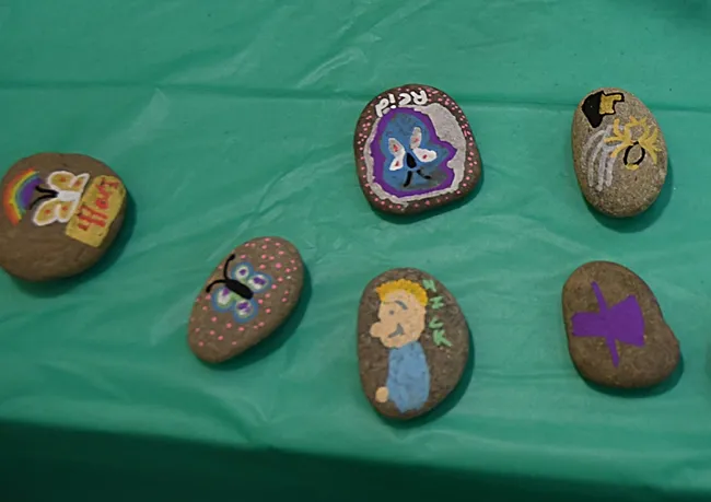 Some of the rocks painted during the Bohart Museum of Entomology's open house. (Photo by Kathy Keatley Garvey)