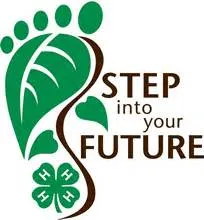 4-H clover on a green footprint with words Step into your future