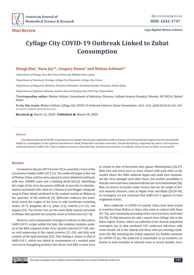 First page of Matan Shelomi's fictitious research paper. One of three.