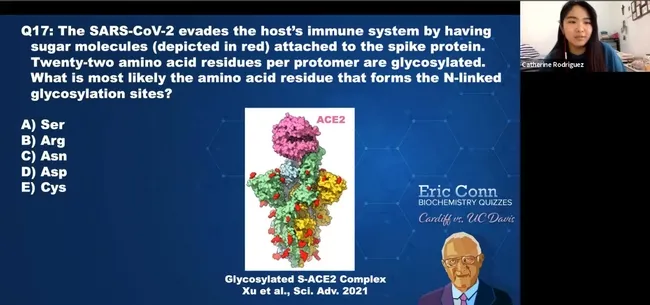 UC Davis team leader Catherine Rodriguez answers a question. The answer: (C) Asn. (Screen shot)