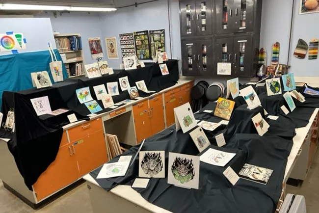 This display of art, "Insects in the Anthropocene," greeted guests at the recent art show in the Labudio (lab+studio) of the UC Davis Environmental Horticulture Building. (Photo by Diane Ullman)