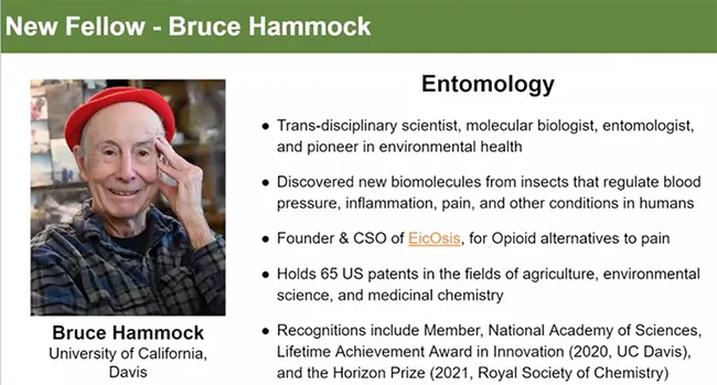 A screen shot from UC Davis distinguished professor Walter Leal's video of the California Academy of Sciences' induction of 2023 Fellows.