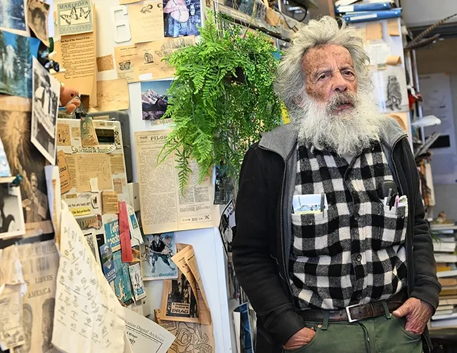 UC Davis distinguished professor emeritus Art Shapiro relates how he collected the 2025 winning cabbage white butterfly. (Photo by Kathy Keatley Garvey)