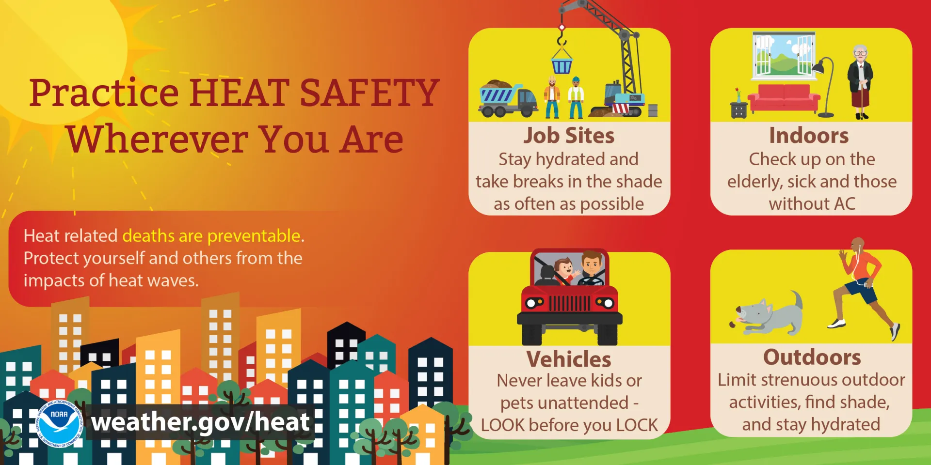 graphic listing ways to practice heat safety