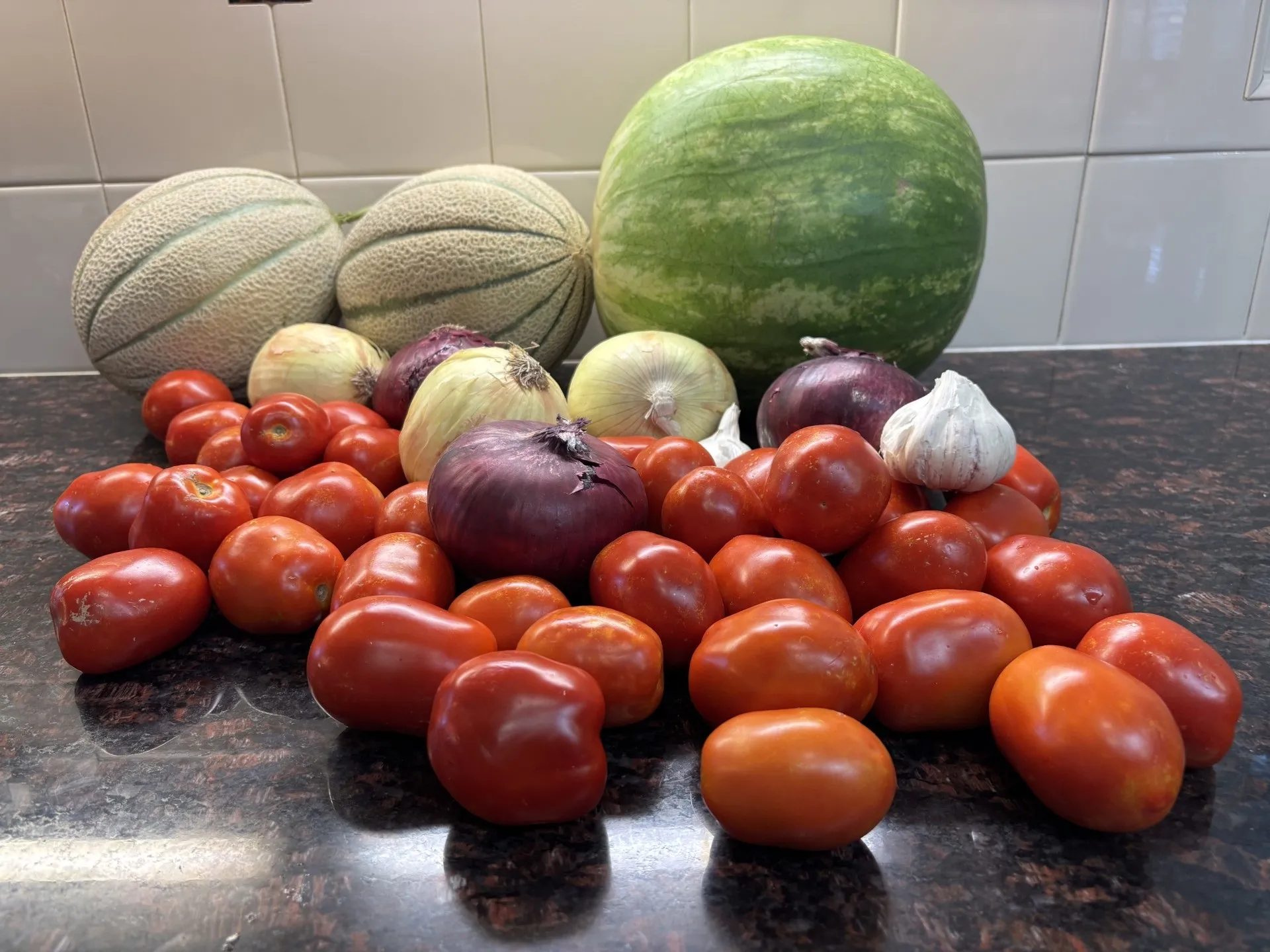 Vegatables grown in Fresno County (Melons, tomatoes, onions, garlic)