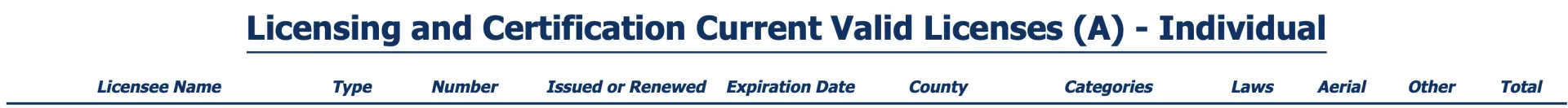 Current Valid Licenses A