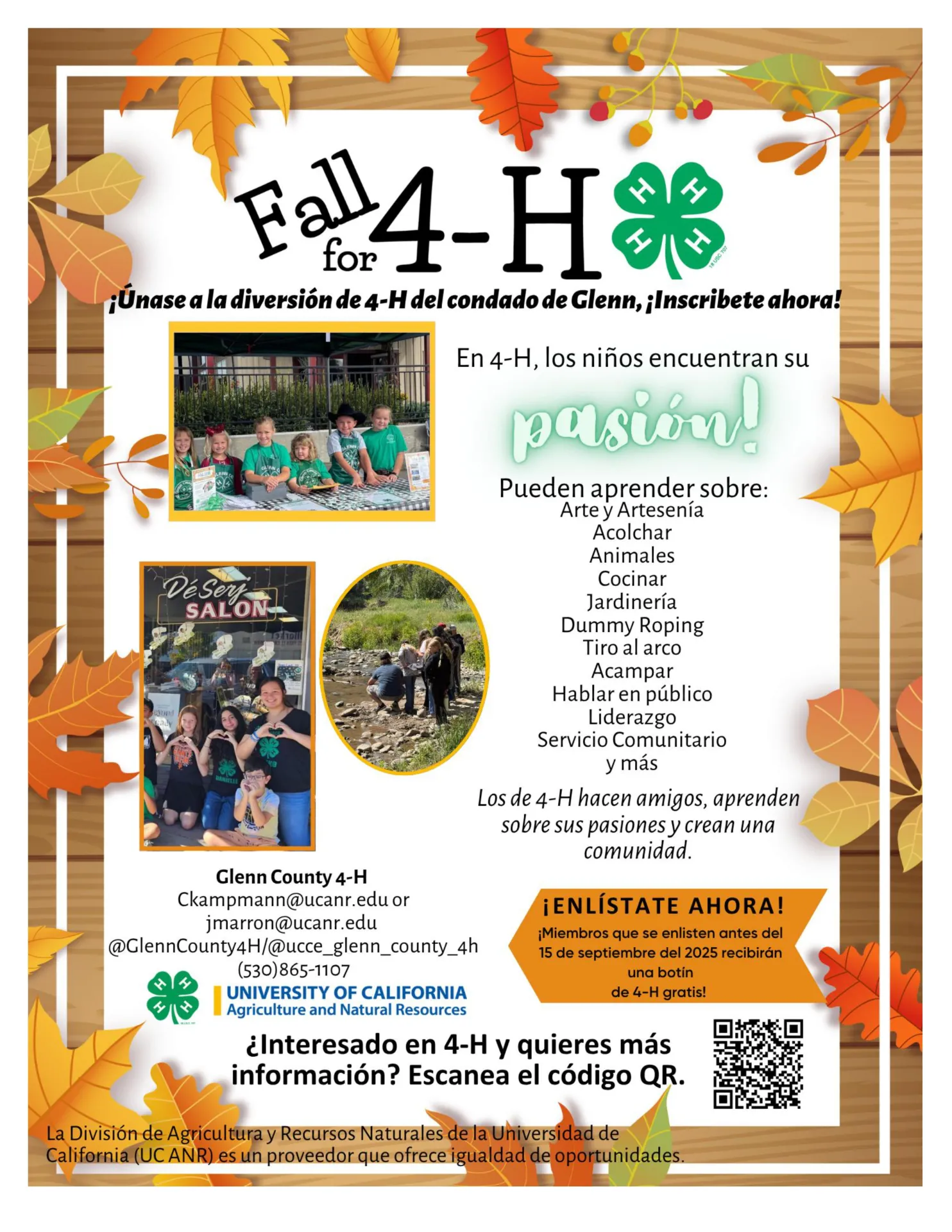Fall for 4-H Enrollment Back to School Flyers 2025-2026 - Spanish