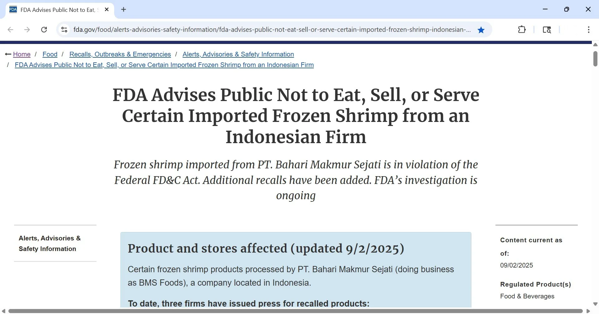 FDA latest update of Shrimp Recall_ September 2, 2025