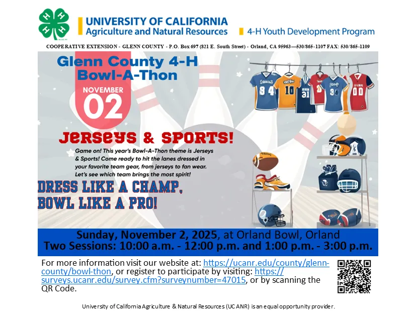 Glenn County 4-H Bowl-A-Thon Postcard 2025-2026