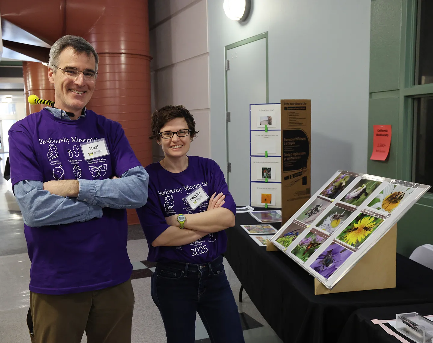 Two bee researchers: Felicity Muth, assistant professor, with Professor Neal Williams.