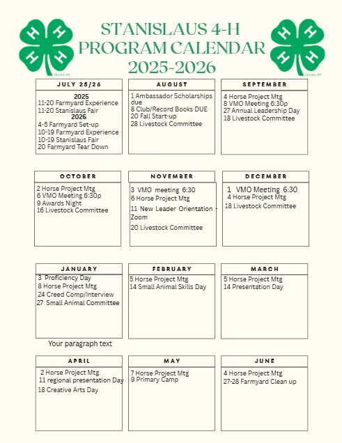 25-26 Program Calendar 4-H