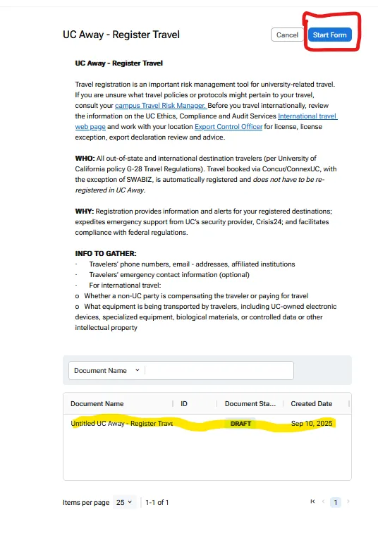 UC Away Form Screenshot