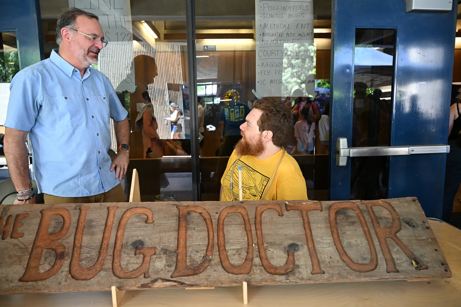 Jason Bond with then doctoral candidate Ziv Lieberman of the Phil Ward lab, UC Davis Department of Entomology and Nematology. (Photo by Kathy Keatley Garvey)