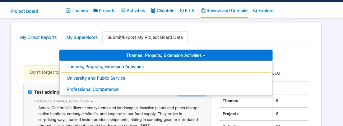 Dossier Export Dropdown