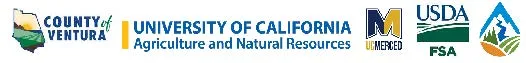 Logos for Ventura County, UCANR, UC Merced, USDA, CA Inst for Water Resources