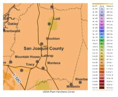 Map showing frost zones in San Joaquin County