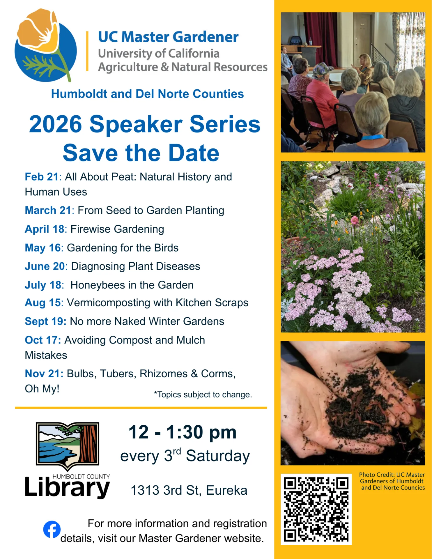 A flyer with dates for upcoming presentations