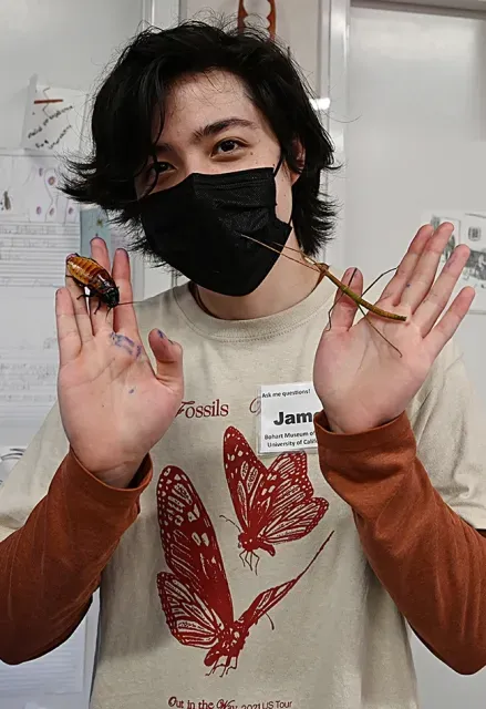 James Heydon showing some of critters in the Bohart Museum of Entomology petting zoo. (Photo by Kathy Keatley Garvey)