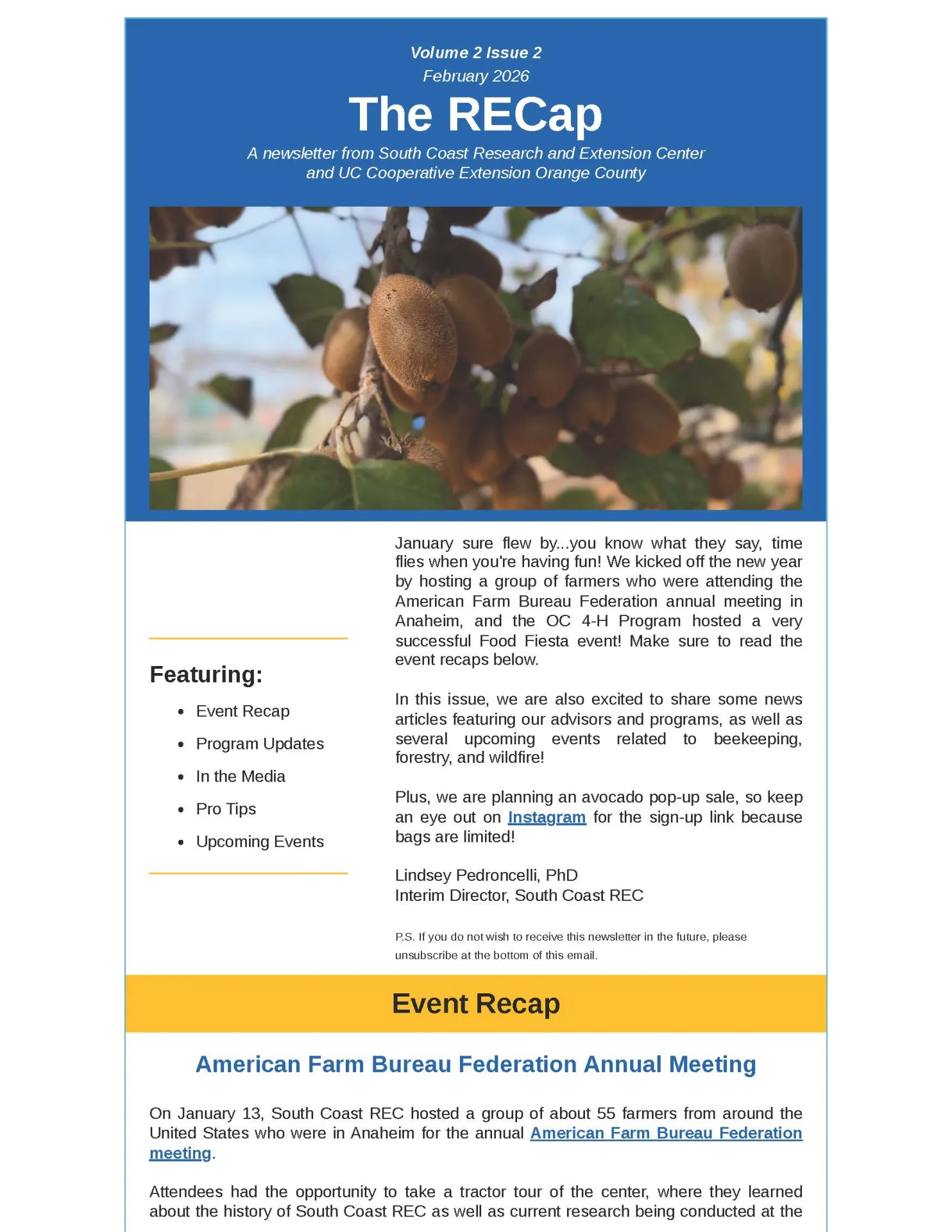 the cover of the January 2026 issue of The RECap newsletter