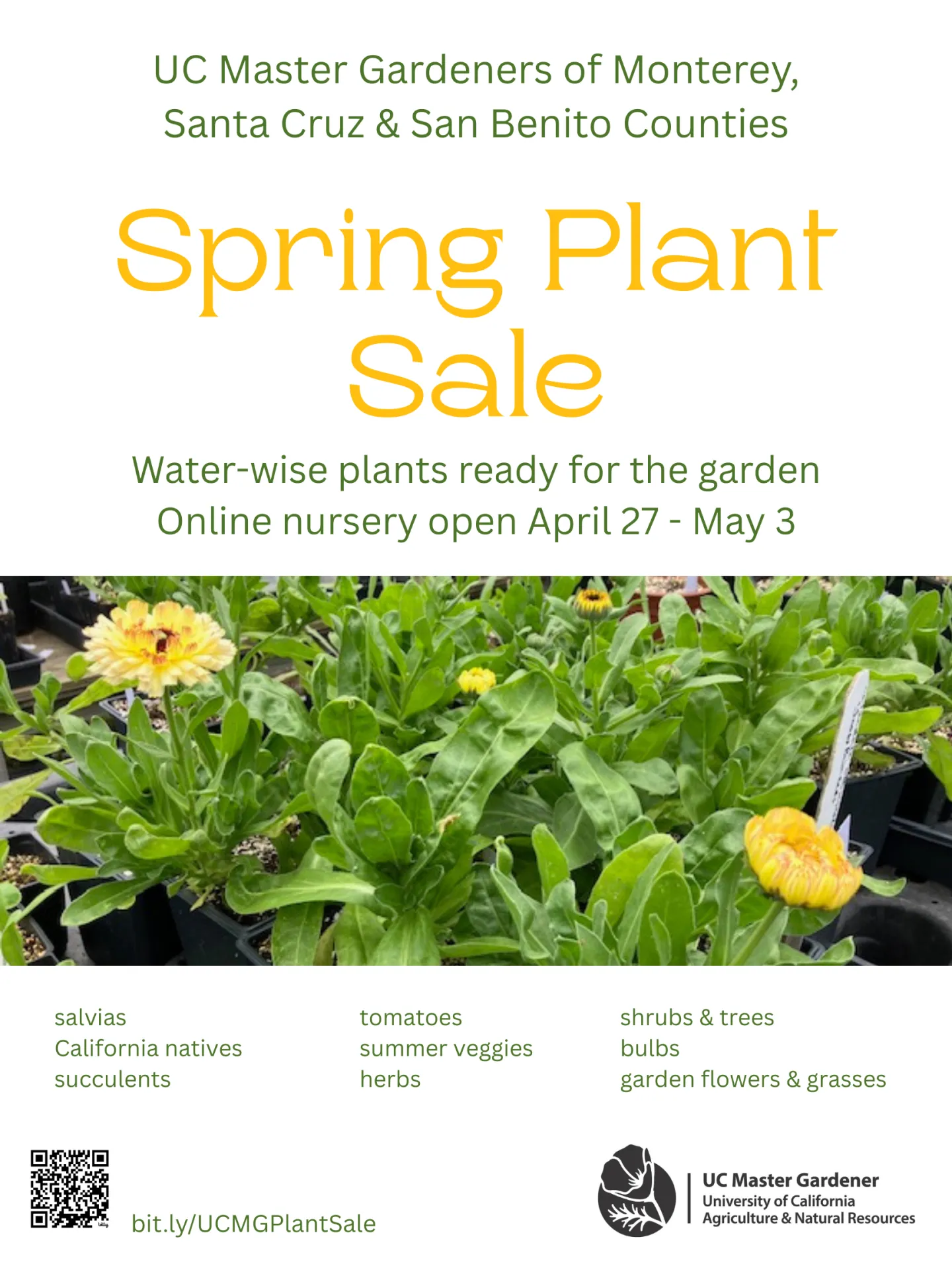 Flyer for the 2026 Spring Plant Sale, April 27 through May 3