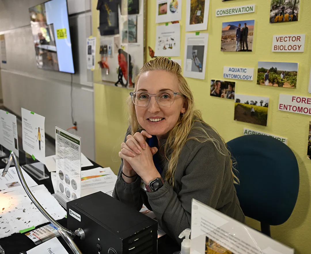 Public Health Biologist Kim Douglass of the Vector-Borne Disease Section, California Department of Public Health, ready to answer your questions about ticks. (Photo by Kathy Keatley Garvey)