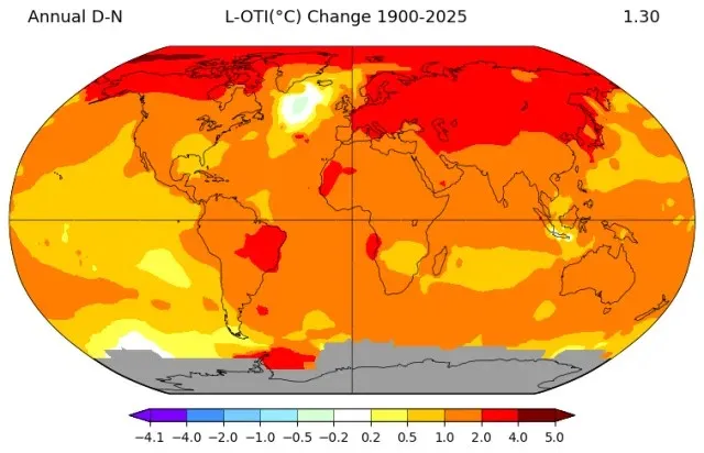 Mapa de la tierra con en colores naranja, amarillo y rojo.