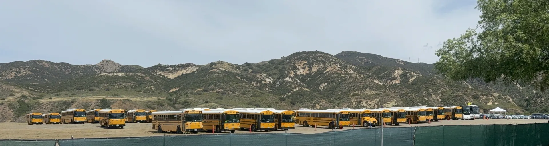 School buses lined up at Oak Canyon Park with students arriving for the OC Children’s Water Education Festival.