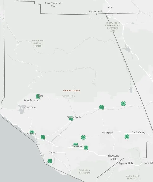 map of community clubs indicated by a clover icon