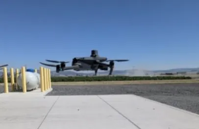 Drone flying in a parking lot
