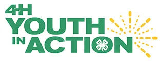 4-H Youth in Action logo in green lettering with a gold spark design in the background.
