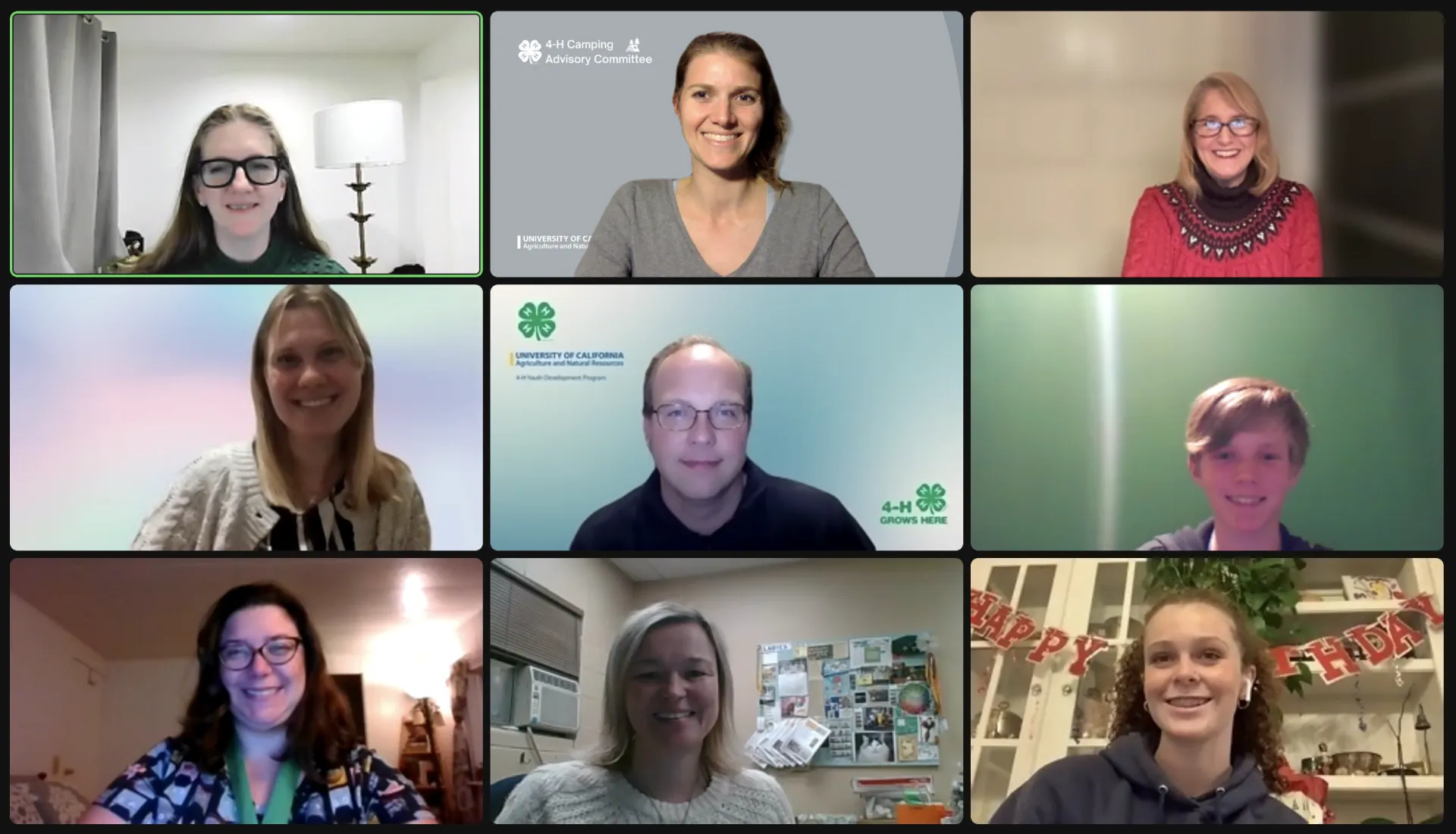 Screenshot of zoom call with California 4-H Public Speaking and Communication Advisory Committee in 2022