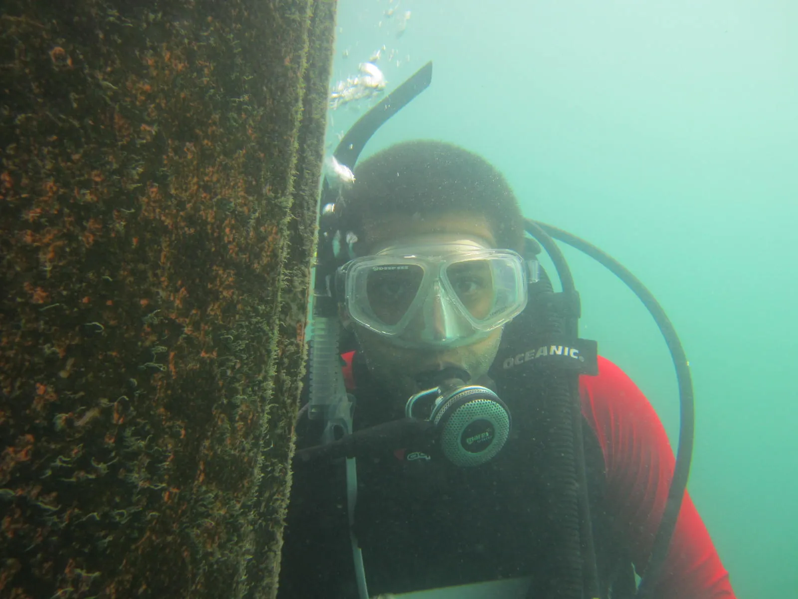 Photograph of Chris Scianni scuba diving under water.