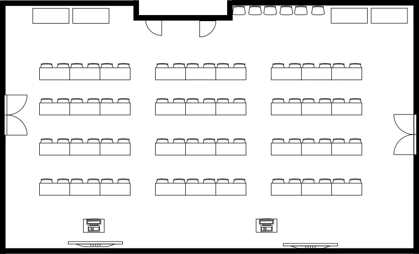 Image of SJ Valley & Sacramento Valley rooms with 12 tables set up in 3 rows