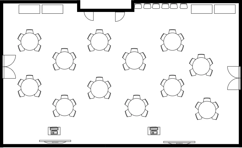 Image of SJ Valley & Sacramento Valley rooms set up with 12 small tables