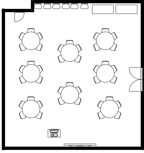 Image of SJ Valley room with 8 rounds tables set up 