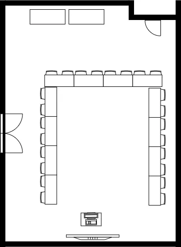 Sacramento Valley room set up with tables in a U shape 