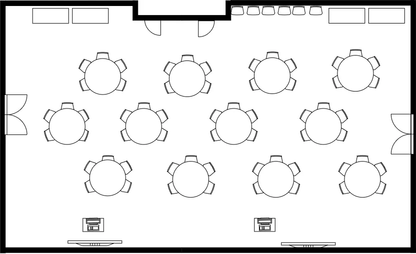 Both Sacramento and San Joaquin rooms combined with large round table layout