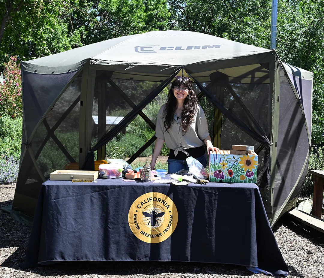 Samantha Murray, education and garden coordinator of the UC Davis Bee Haven, ready to meet the guests.