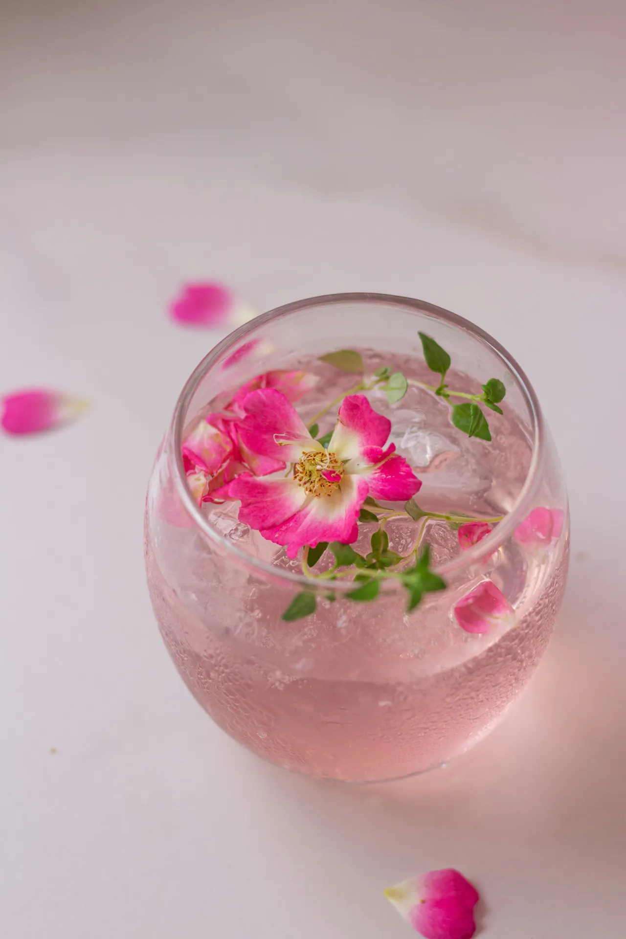 Rose petals in drink.