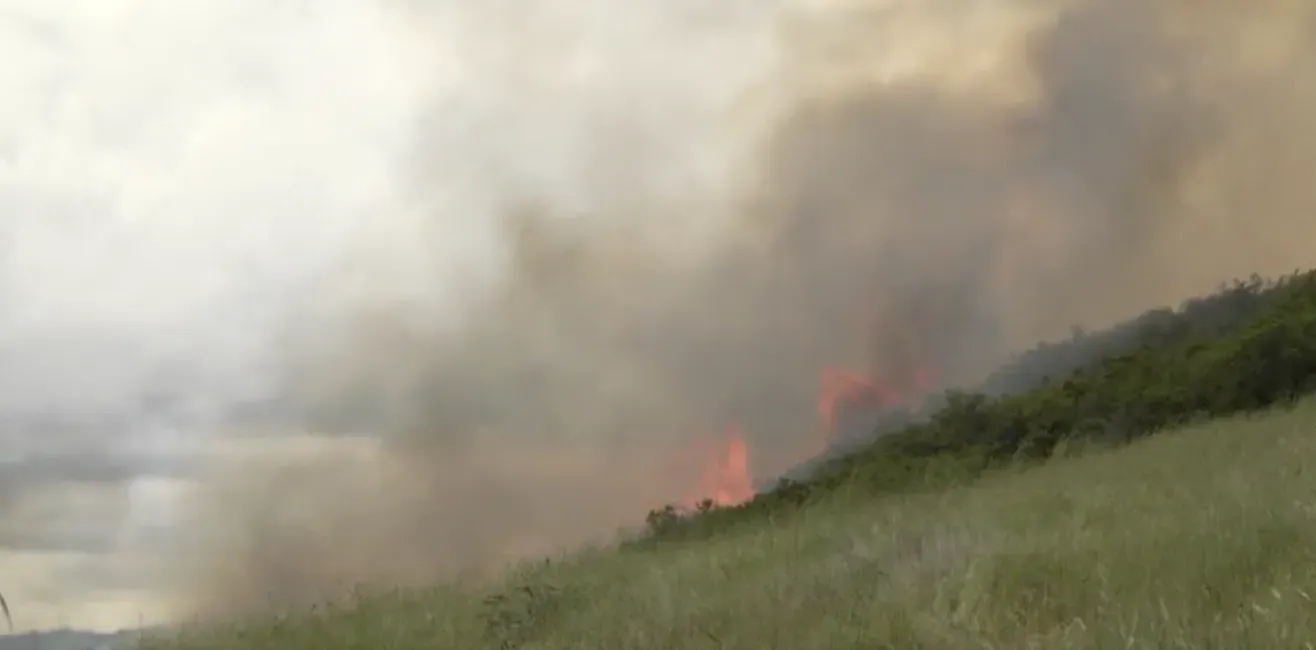 Wildfire going uphill in grass