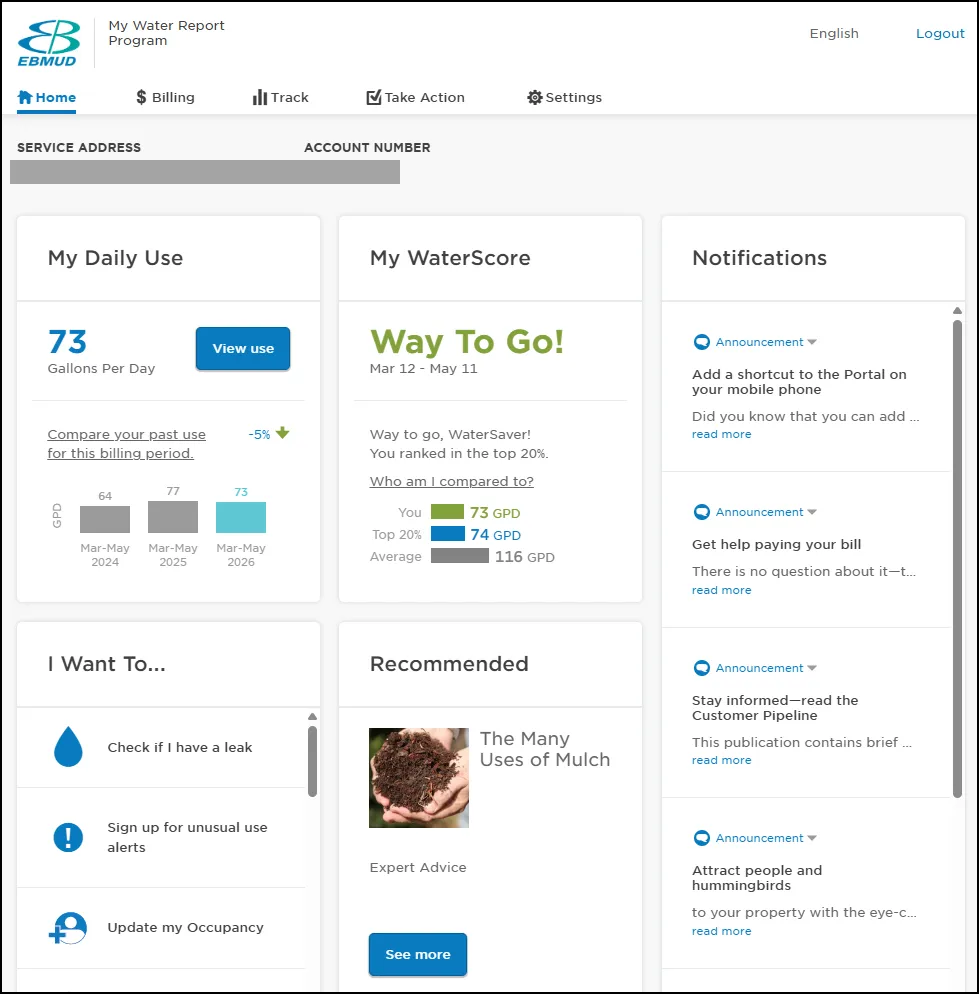 DIsplay of EBMUD My Water web report