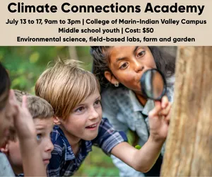Climate Connections Academy for middle school youth (ages 12 to 15 years old) coordinated by the University of California Cooperative Extension, Marin County 4-H during July 13 to 17, 2026, 9:00 a.m. to 3:00 p.m. dail